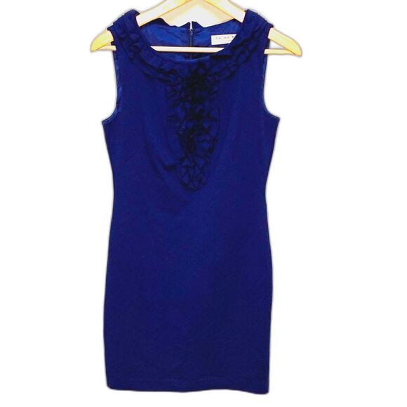 Trina Turk Cobalt Blue Ruffle Front Sleeveless Knee Length Sheath Dress Size 0 - Picture 4 of 13